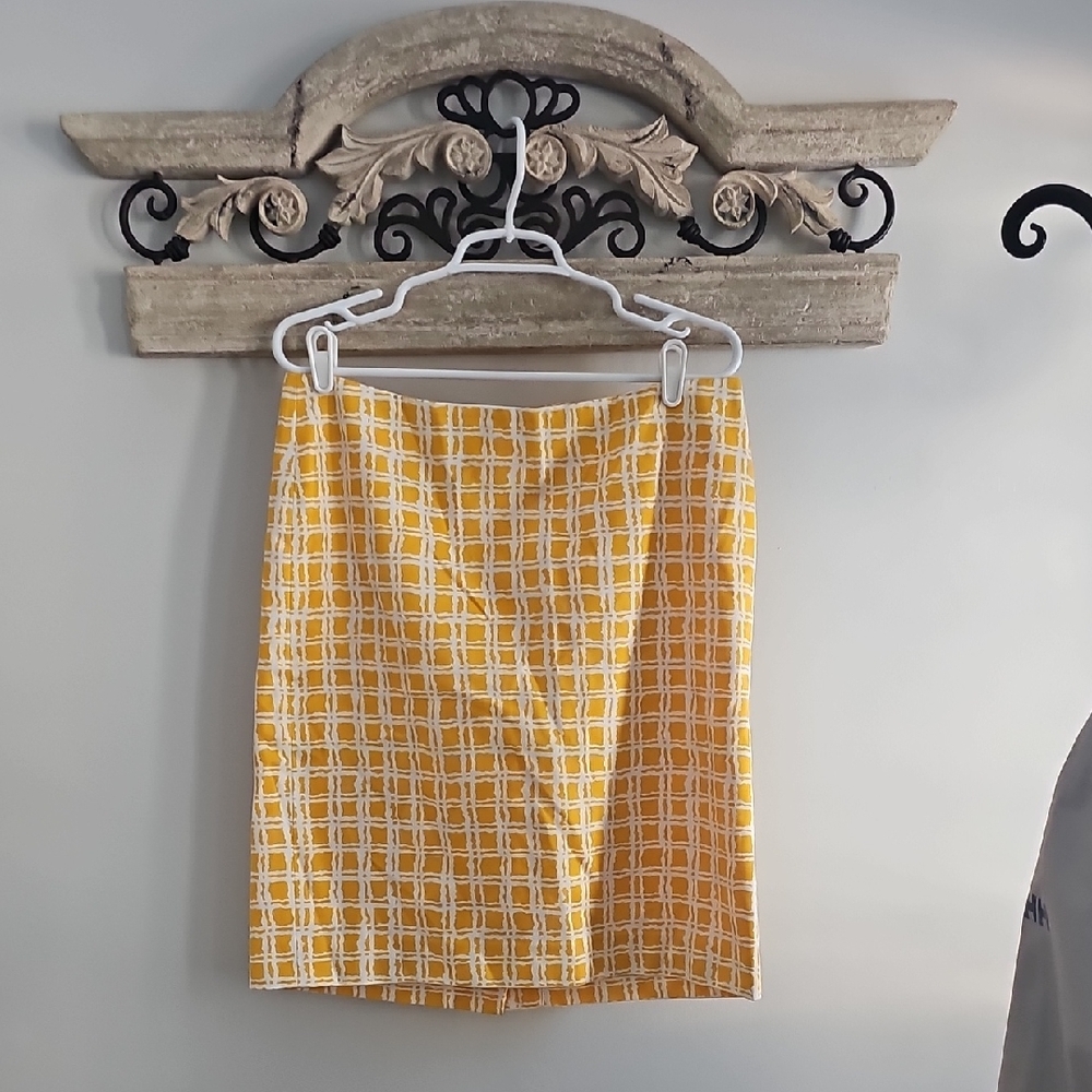 Talbots Sunny Yellow Checkered Pencil Skirt